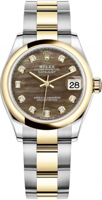 Rolex Datejust 31-278243 (Yellow Rolesor Oyster Bracelet, Gold Diamond-set Black MOP Dial, Domed Bezel)