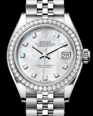 Rolex Lady-Datejust 28-279384RBR (Oystersteel Jubilee Bracelet, Gold Diamond-set White MOP Dial, Diamond Bezel)