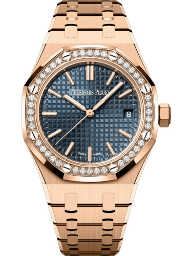 Audemars Piguet Royal Oak 37-15551OR.ZZ.1356OR.05 (Pink Gold Bracelet, Grande Tapisserie Bleu Nuit Nuage 50 Index Dial, Brilliant-cut Diamond-set Bezel)