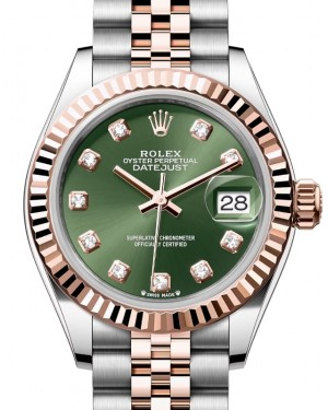 Rolex Lady-Datejust 28-279171 (Everose Rolesor Jubilee Bracelet, Gold Diamond-set Olive-green Dial, Fluted Bezel)