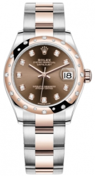 Rolex Datejust 31-278341RBR (Everose Rolesor Oyster Bracelet, Gold Diamond-set Chocolate Dial, Domed Diamond Bezel)