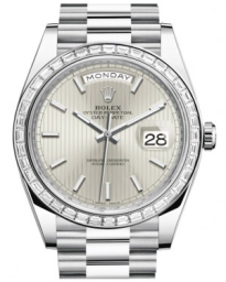 Rolex Day-Date 40-228396TBR (Platinum President Bracelet, Silver Striped Index Dial, Diamond Bezel) (m228396tbr-0022)