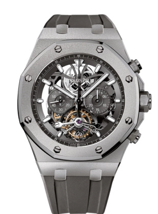 Audemars Piguet Royal Oak 44-26347TI.GG.D004CA.02 (Grey Rubber Strap, Transparent Sapphire Openworked Index Dial, Frosted Titanium Bezel)