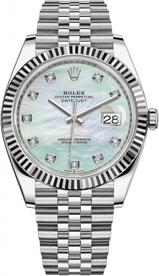 Rolex Datejust 41-126334 (Oystersteel Jubilee Bracelet, Gold Diamond-set White MOP Dial, Fluted Bezel)