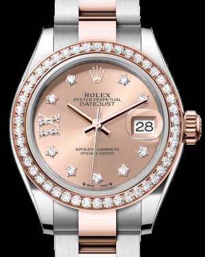 Rolex Lady-Datejust 28-279381RBR (Everose Rolesor Oyster Bracelet, Gold Diamond IX-set Rosé Dial, Diamond Bezel)