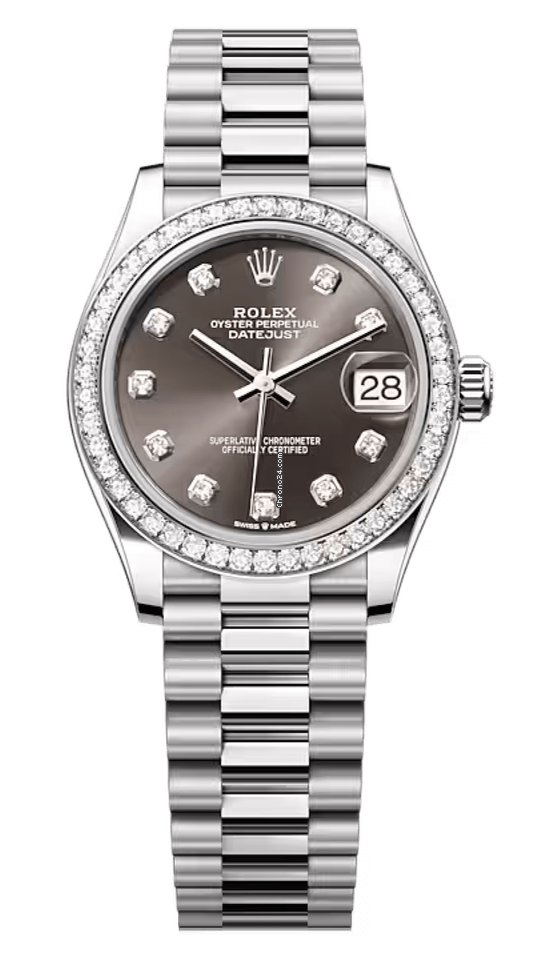 Rolex Datejust 31-278289RBR (White Gold President Bracelet, Gold Diamond-set Dark-Grey Dial, Diamond Bezel)