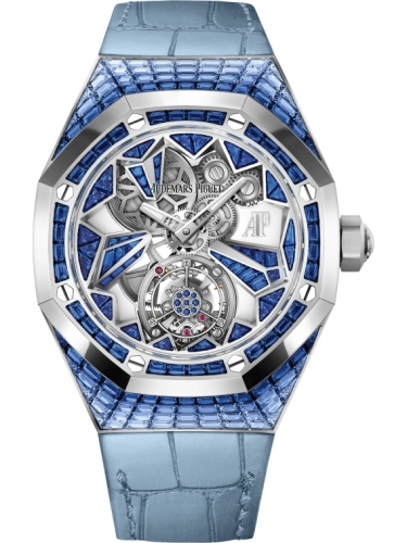 Audemars Piguet Royal Oak Concept 38.5-26228BC.SS.D314CR.01 (Light-blue Alligator Leather Strap, Baguette-cut Blue Sapphire-set White Gold Openworked Dial, Baguette-cut Blue Sapphire-set Bezel)