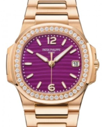 Patek Philippe Nautilus 32-7010/1R-013 (Rose Gold Bracelet, Lacqured-purple Wave-motif Arabic/Index Dial, Diamond Bezel) (7010/1R-013)