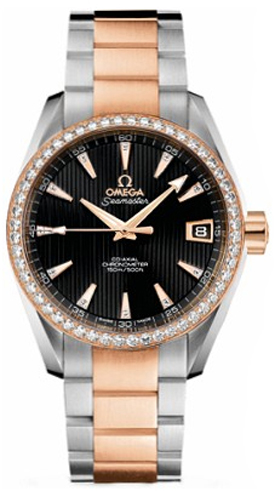 Omega Seamaster Aqua Terra 150M 38.5-231.25.39.21.51.001 (Red Gold & Stainless Steel Bracelet, Vertical-teak Black Index Dial, Red Gold Diamond-set Bezel)