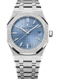 Audemars Piguet Royal Oak 34-77353BC.GG.1263BC.01 (Hammered White Gold Bracelet, Grande Tapisserie Light-blue Index Dial, Frosted Gold Bezel) (77353BC.GG.1263BC.01)