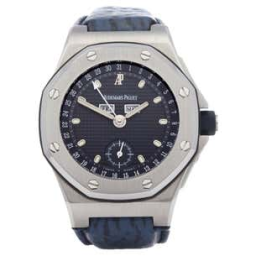 Audemars Piguet Royal Oak Offshore 38-25808ST.O.0009/01 (Blue Alligator Leather Strap, Petite Tapisserie Black Index Dial, Stainless Steel Smooth Bezel) (25808ST.O.0009/01)