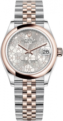 Rolex Datejust 31-278241 (Everose Rolesor Jubilee Bracelet, Gold Diamond-set Silver Floral Dial, Domed Bezel)