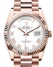 Rolex Day-Date 36-128235 (Everose Gold President Bracelet, White Roman Dial, Fluted Bezel) (m128235-0052)