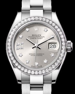 Rolex Lady-Datejust 28-279384RBR (Oystersteel Oyster Bracelet, Gold Diamond IX-set Silver Dial, Diamond Bezel)
