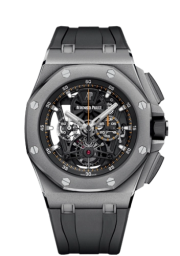 Audemars Piguet Royal Oak Offshore 44-26407TI.GG.A002CA.01 (Black Rubber Strap, Transparent Sapphire Openworked Black Index Dial, Frosted Titanium Bezel) (26407TI.GG.A002CA.01)