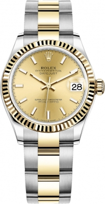 Rolex Datejust 31-278273 (Yellow Rolesor Oyster Bracelet, Champagne Index Dial, Fluted Bezel)