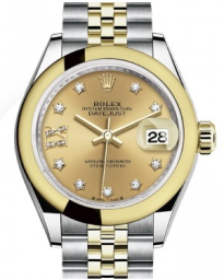 Rolex Lady-Datejust 28-279163 (Yellow Rolesor Jubilee Bracelet, Gold Diamond IX-set Champagne Dial, Domed Bezel) (m279163-0022)