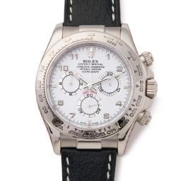 Rolex Daytona 116519 (Black Leather Strap, White Dial, White Subdials)