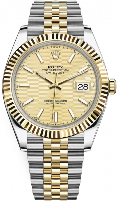 Rolex Datejust 41-126333 (Yellow Rolesor Jubilee Bracelet, Golden Fluted Index Dial, Fluted Bezel)
