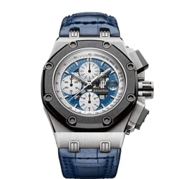 Audemars Piguet Royal Oak Offshore 42-26078PO.OO.D018CR.01 (Blue Alligator Leather Strap, Méga Tapisserie Racing Openworked Blue Index Dial, Black Ceramic Smooth Bezel) (26078PO.OO.D018CR.01)