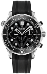 Omega Seamaster Diver 300M 44-210.32.44.51.01.001 (Black Rubber Strap, Wave-embossed Black Dot Index Dial, Rotating Black Ceramic Bezel) (Omega 210.32.44.51.01.001)