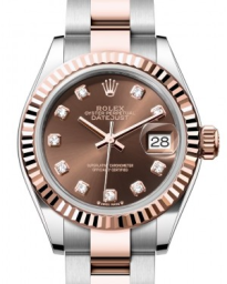 Rolex Lady-Datejust 28-279171 (Everose Rolesor Oyster Bracelet, Gold Diamond-set Chocolate Dial, Fluted Bezel) (m279171-0012)