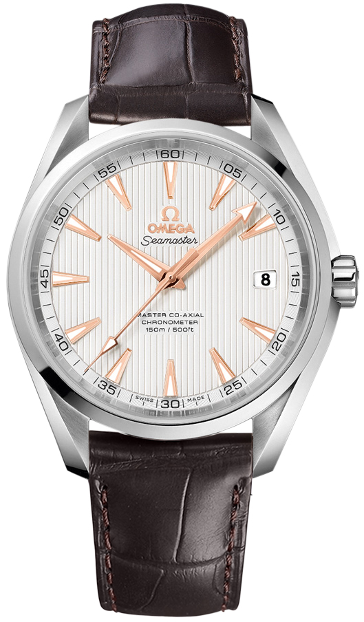 Omega Seamaster Aqua Terra 150M 41.5-231.13.42.21.02.003 (Brown Alligator Leather Strap, Vertical-teak Silver-toned Index Dial, Stainless Steel Bezel)