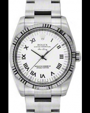 Rolex Air-King 34-114234 (Oystersteel Oyster Bracelet, White Roman Dial, Fluted Bezel)