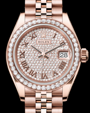 Rolex Lady-Datejust 28-279135RBR (Everose Gold Jubilee Bracelet, Diamond-paved Roman Dial, Diamond Bezel)