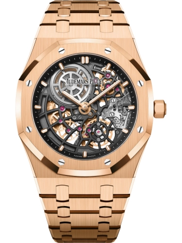 Audemars Piguet Royal Oak 39-16204OR.OO.1240OR.03 (Pink Gold Bracelet, Slate-grey Openworked Index Dial, Pink Gold Smooth Bezel)