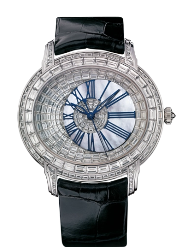 Audemars Piguet Millenary 39.5-15327BC.ZZ.D022CR.01 (Blue Alligator Leather Strap, Off-centred White MOP Roman Disc Baguette-cut Diamond-paved Dial, Baguette-cut Diamond-set Bezel)