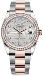 Rolex Datejust 36-126281RBR (Everose Rolesor Oyster Bracelet, Gold Diamond-set Silver Palm Dial, Diamond Bezel)