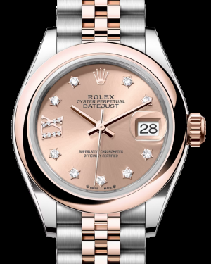Rolex Lady-Datejust 28-279161 (Everose Rolesor Jubilee Bracelet, Gold Diamond IX-set Rosé Dial, Domed Bezel)