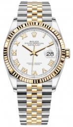 Rolex Datejust 36-126233 (Yellow Rolesor Jubilee Bracelet, White Roman Dial, Fluted Bezel) (m126233-0029)