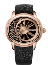 Audemars Piguet Millenary 45-15331OR.OO.D102CR.01 (Black Alligator Leather Strap, Pink Gold Pearls/Diamond-set Off-centred Black Roman Dial, Pink Gold Smooth Bezel) (15331OR.OO.D102CR.01)