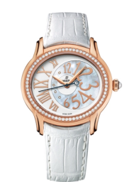 Audemars Piguet Millenary 39.5-77301OR.ZZ.D015CR.01 (White Alligator Leather Strap, MOP/Silver-toned Arabic/Roman Dial, Pink Gold Diamond-set Bezel) (77301OR.ZZ.D015CR.01)