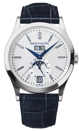 Patek Philippe Complications 38-5396T-010 (Shiny Navy-blue Alligator Leather Strap, Silver Index Dial, Titanium Smooth Bezel)