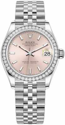 Rolex Datejust 31-278384RBR (Oystersteel Jubilee Bracelet, Pink Index Dial, Diamond Bezel)