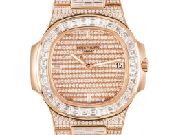 Patek Philippe Nautilus 40-5719/10R-010 (Baguette-cut Diamond-set Rose Gold Bracelet, Horizontal-embossed Diamond-paved Index Dial, Baguette-cut Diamond Bezel) (5719/10R-010)