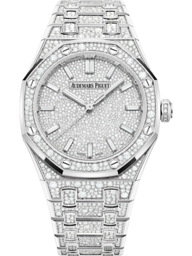 Audemars Piguet Royal Oak 34-77452BC.ZZ.1365BC.01 (Brilliant-cut Diamond Snow-set White Gold Bracelet, Brilliant-cut Diamond Baguette-cut Diamond Index Dial, Brilliant-cut Diamond Snow-set Bezel)