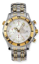 Omega Seamaster Diver 300M 41.5-2398.20.00 (Yellow Gold & Stainless Steel Bracelet, Wave-embossed Silver-toned Dot Index Dial, Rotating Yellow Gold Bezel) (Omega 2398.20.00)