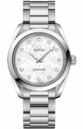 Omega Seamaster Aqua Terra 150M 28-220.10.28.60.55.001 (Stainless Steel Bracelet, White MOP Diamond Index Dial, Stainless Steel Bezel) (Omega 220.10.28.60.55.001)