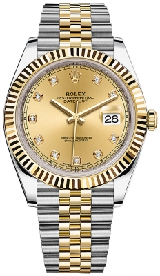 Rolex Datejust 41-126333 (Yellow Rolesor Jubilee Bracelet, Gold Diamond-set Champagne Dial, Fluted Bezel)