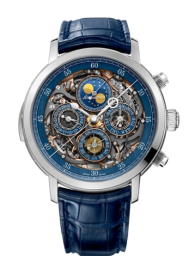 Audemars Piguet Jules Audemars 44-26554PT.OO.D028CR.01 (Blue Alligator Leather Strap, Transparent Sapphire Blue Openworked Dial, Platinum Smooth Bezel) (26554PT.OO.D028CR.01)