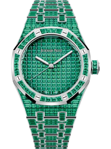 Audemars Piguet Royal Oak 37-15554BC.EE.1274BC.01 (Baguette-cut Emerald-set White Gold Bracelet, Baguette-cut Emerald-paved Dial, Baguette-cut Emerald-set Bezel)