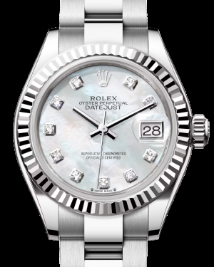 Rolex Lady-Datejust 28-279174 (Oystersteel Oyster Bracelet, Gold Diamond-set White MOP Dial, Fluted Bezel)