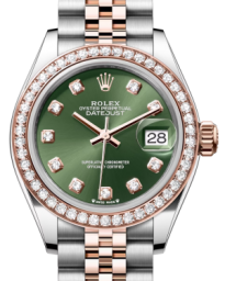 Rolex Lady-Datejust 28-279381RBR (Everose Rolesor Jubilee Bracelet, Gold Diamond-set Olive-green Dial, Diamond Bezel) (m279381rbr-0007)