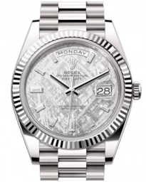 Rolex Day-Date 40-228239 (White Gold President Bracelet, Meteorite Diamond-set Index Dial, Fluted Bezel) (m228239-0055)