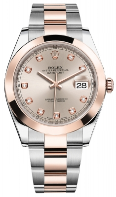 Rolex Datejust 41-126301 (Everose Rolesor Oyster Bracelet, Gold Diamond-set Sundust Dial, Smooth Bezel)