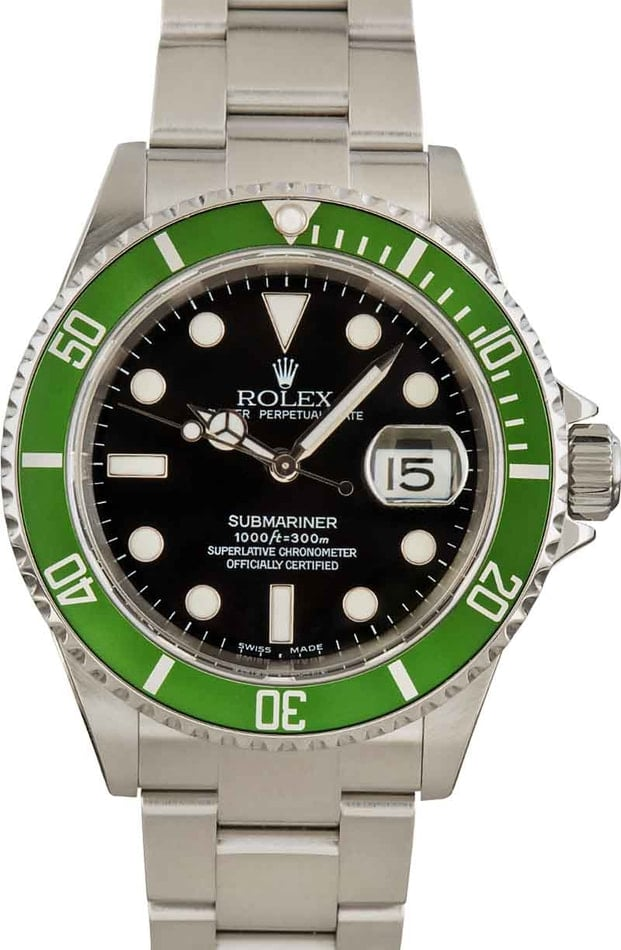 Rolex Submariner 40-6610V (Oystersteel Oyster Bracelet, Black Diver Dial, Green Aluminum Bezel)